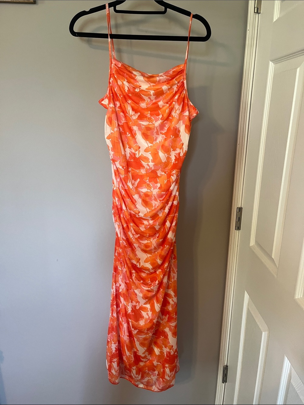 NEW WITH TAGS Orange Floral Slip Dress with Cowl Neck